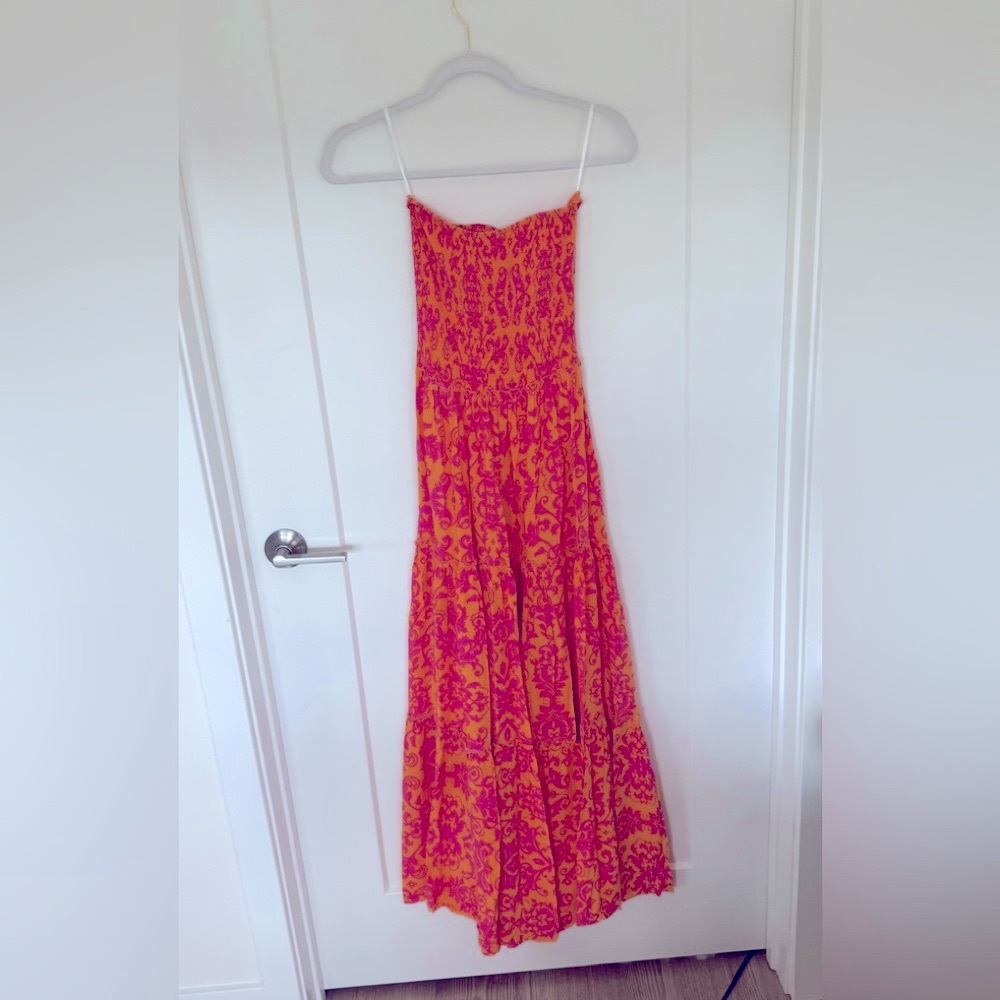 Abel The Label Vibrant Orange  Floral Maxi Dress XS